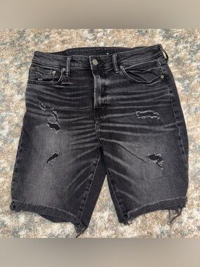 American Eagle Airflex+ Men's Distressed Denim Shorts - Black - Size 33